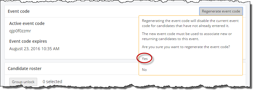 Confirm event code regeneration